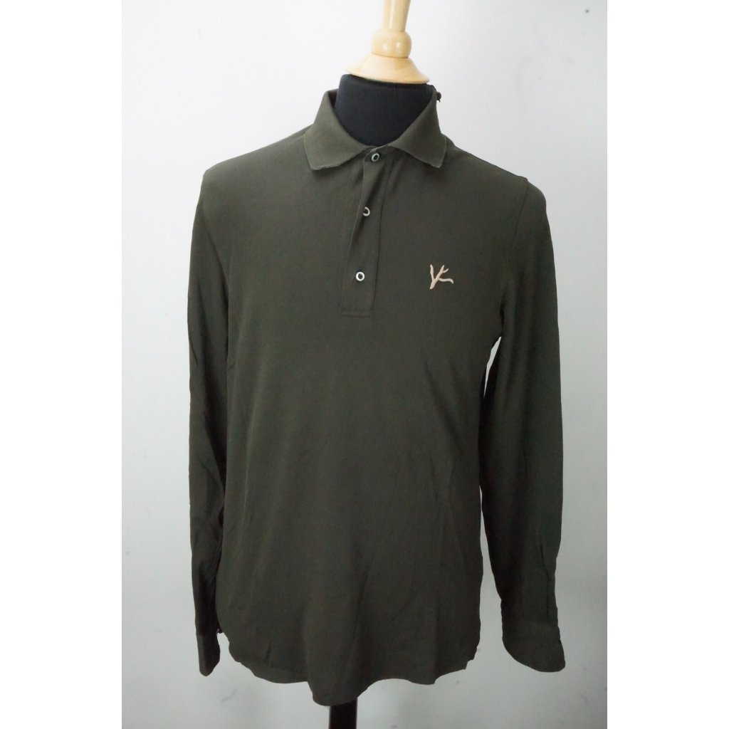 Isaia Green Beige Embroidered Coral Long Sleeve Cotton Polo Shirt Sz M Brand New
